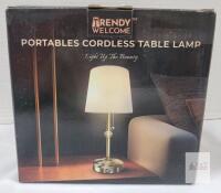 NEW TRENDY WELCOME Gold Cordless Table Lamp, 5200mAh, 350lm, 3-Stage Dimming, 15in Height