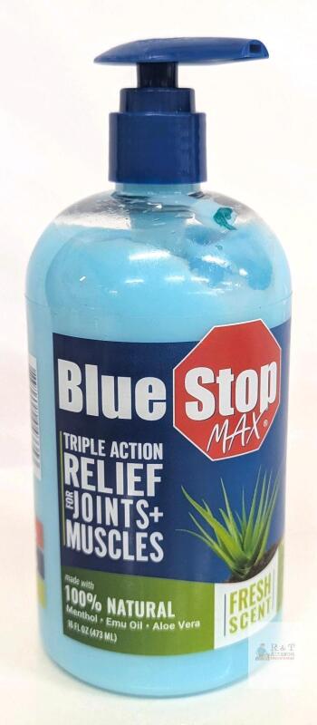 Blue Stop Max Pain Relief Lotion 16oz, Triple Action for Joints & Muscles, Fresh Scent Pump