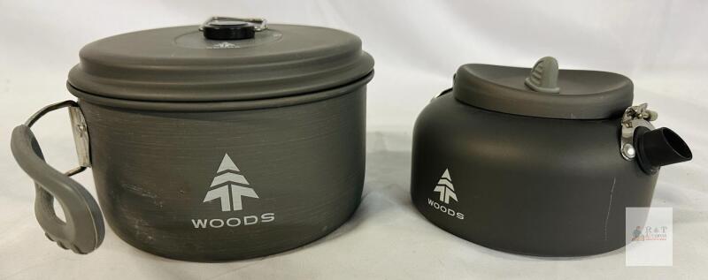 Woods Camping Cookware Set &ndash; 1.1L Pot (6"), 0.75L Kettle (5"), Hard-Anodized Aluminum, Nesting