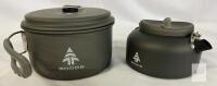 Woods Camping Cookware Set &ndash; 1.1L Pot (6"), 0.75L Kettle (5"), Hard-Anodized Aluminum, Nesting