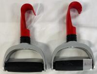 Pair of 5" Ergonomic Safety Stirrups with Flex Joint and Quick-Release Arm, Silver/Red