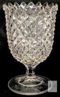 Indiana Glass Diamond Point Clear Pressed Glass Goblet Compote, 6.5" Tall, Scalloped Rim