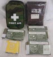 Survival Emergency Kit: First Aid Bag, 4 Swiss Safe Army Green Thermal Blankets, PSKOOK Bandana