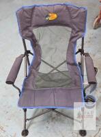 Bass Pro Shops Folding Camping Chair &ndash; Mesh Back, Cup Holder, Steel Frame, 300 lb Capacity Used; visible wear/discoloration on fabric