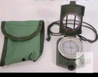 Military Lensatic Compass with Degrees/Mils, Level Bubble, Pouch, 3.2" Size, Olive Drab