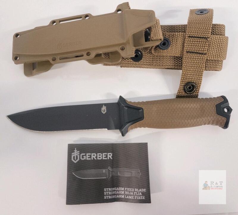 Gerber StrongArm Fixed-Blade Knife, 4.8" 420HC Blade, Tan, Sheath, USA-Made, MOLLE Compatible