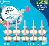 NEW Glade PlugIns Scented Oil Refills Aqua Waves 10 Pack, 0.67 fl oz Each, Fits Glade Warmers