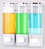 NEW Triple Chamber Wall-Mounted Soap Dispenser, 300ml x 3, Push Button, 21.5cm x 21cm, Clear/White