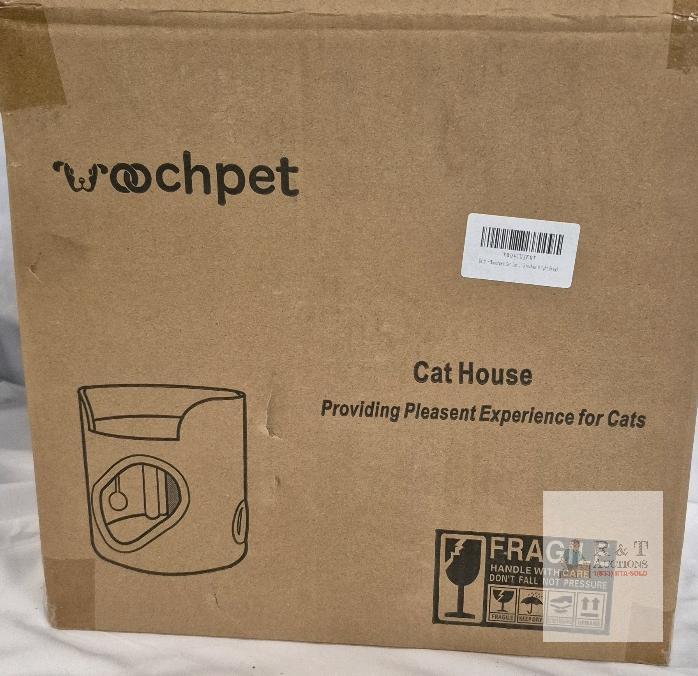 NEW WOOCHPET Cat House C010-WHITE-14.1 Light Grey, Plush Indoor Cat Condo 12.6"x4.9"x12.4", V004LUJF0T