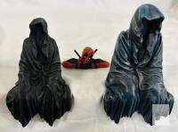 Deadpool Bust & Pair of 5.5" Grim Reaper Statues, Resin Figurines, Marvel Comic Mini Figure Set