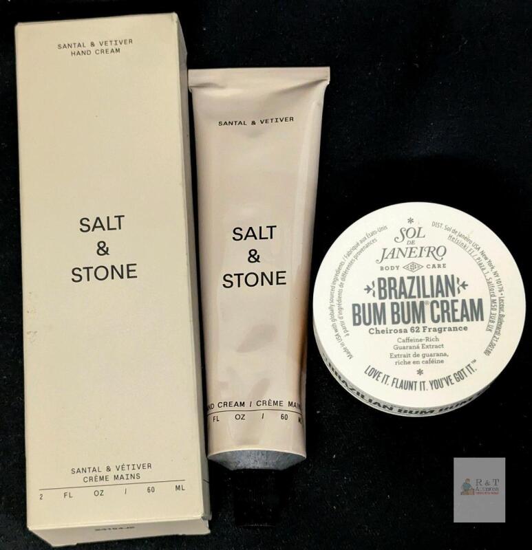 Salt & Stone Santal & Vetiver Hand Cream 2oz + Sol de Janeiro Brazilian Bum Bum Cream 25ml Lot