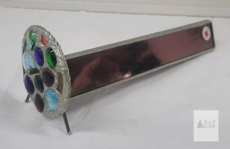 Handcrafted Stained Glass Kaleidoscope with Rotating Multi-Colored Gem Wheel, 8 in, Triangular Body