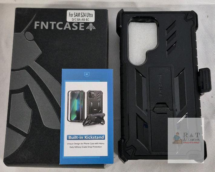 FNTCASE Rugged Black Case for Samsung Galaxy S24 Ultra with Kickstand & Belt Clip, 6.8" Fit