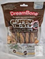 best before 2025AU16 DreamBone Puffy Twists, 8-Count, Chicken & Peanut Butter Dog Chews, Rawhide-Free, 120g