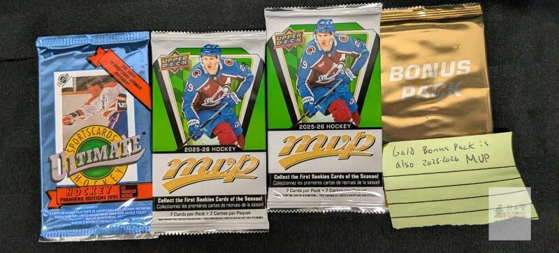 Hockey Card Pack Lot: 1991 Ultimate Premiere Edition, 2025-26 Upper Deck MVP (3 Packs, Rookies)