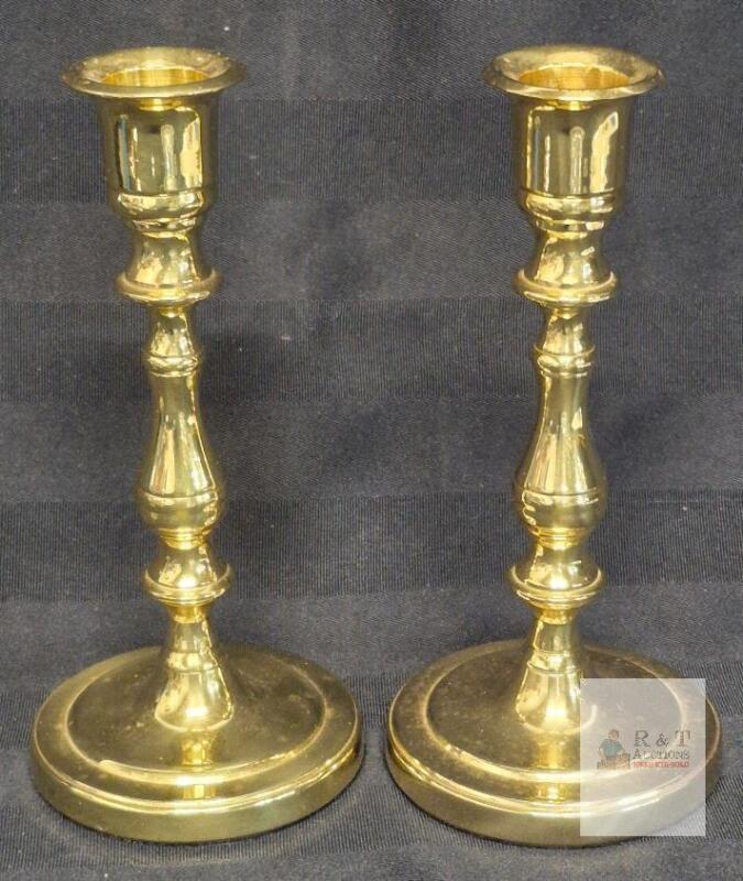 Pair of 7" Bright Brass Traditional Candlestick Holders, Felt Bases, Classic Design