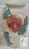 Hand-Painted Studio Pottery Vase, Artist Signed, 10.5" Tall, Colorful Floral Motif, Flared Rim