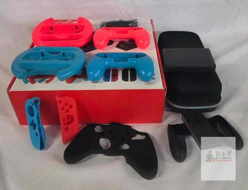 not complete- see photos OIVO 12-in-1 Accessories Kit for Nintendo Switch, Case, Grips, Wheels, Card Holder, Box