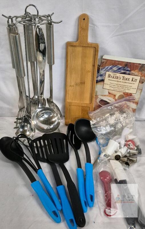 Large Kitchen Utensil & Baker's Tool Set, Stainless Steel, Silicone, Cookie Cutters,