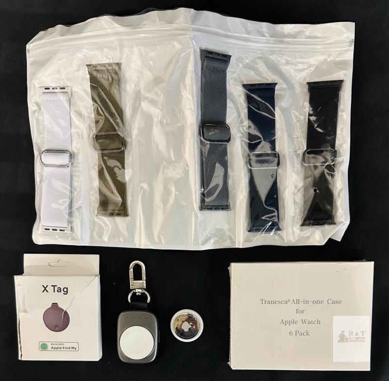 Apple AirTag + X Tag Tracker, FLAGPOWER Watch Powerbank, Tranesca Bands & Cases 42mm, Bundle