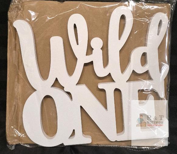 NEW Wild ONE Large Wooden Sign 16.5"x18", White MDF Birthday Party Decor &ndash; Script & Block Letters
