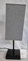 Table Lamp with Gray Rectangular Shade and Dual Built-in Power Outlets, 20 Inch Height