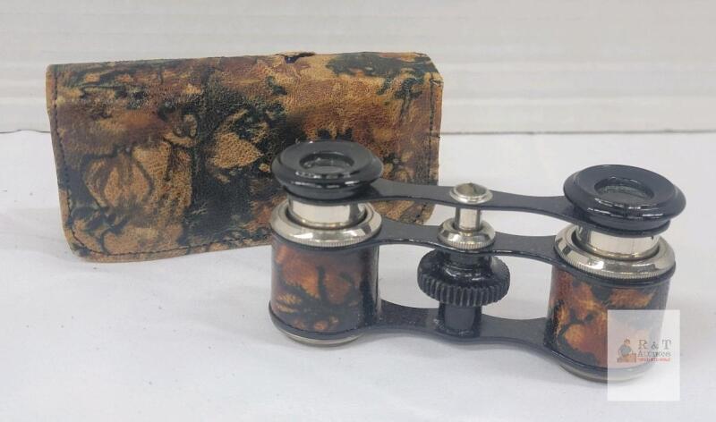 Vintage Compact Opera Glasses, Faux Tortoiseshell Finish, 3.5", Central Focus, Original Case