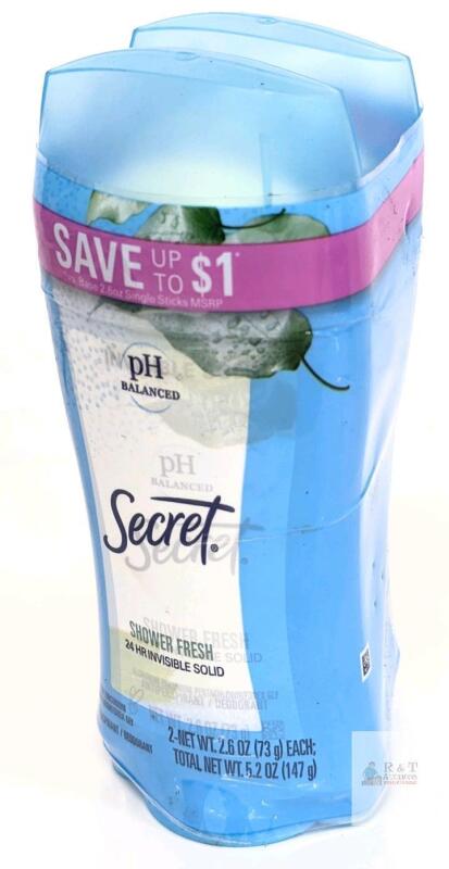 Secret Shower Fresh pH Balanced Invisible Solid Antiperspirant Deodorant, 2 x 2.6oz, EX07/2027