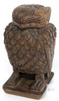 Hand-Carved Wooden Owl Figurine, Folk Art Style, 5-inch Tall, Detailed Feather Pattern, Decorative Statue