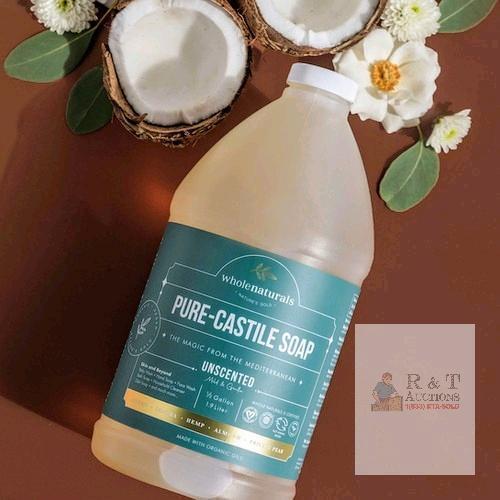 NEW Whole Naturals Pure Castile Soap, Unscented, 1/2 Gallon (1.9L), Multi-Purpose, Certified Organic Oils