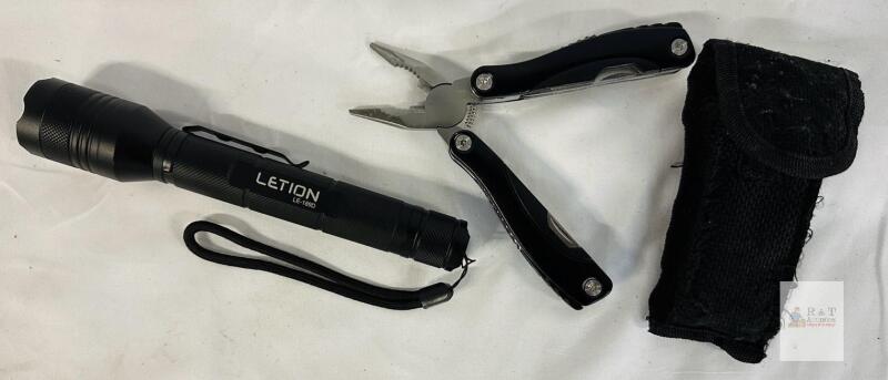 LETION LE-189D 2000 Lumen LED Tactical Flashlight + 10-in-1 Multi-Tool with Pouch