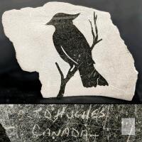 Canadian Slate Art Plaque by B. Hughes &ndash; Bird Silhouette Engraving, 10"x6", Free-Standing, Signed