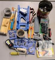 Large Mixed Lot Hand Tools Hardware Tape Miter Box Pliers Multi-Tool Hooks Clamps 30+ Pieces