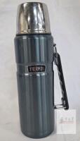 Thermos Classic Vacuum Bottle, 32oz, Stainless Steel, Black Handle, Silver Cup Lid