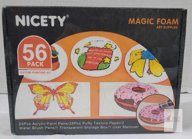 NEW NICETY Magic Foam 56-Piece Texture Painting Kit &ndash; 24 Acrylic Pens, 28 Puffy Papers, Storage Box