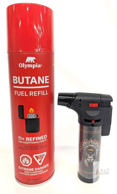 Butane Torch Lighter with Adjustable Flame and Safety Lock, Skull Headdress Design