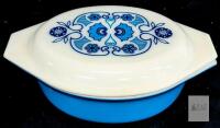 STUNNING Pyrex 043 1.5 Quart Blue Horizon Casserole Dish with Lid, Vintage USA, Blue Floral Pattern