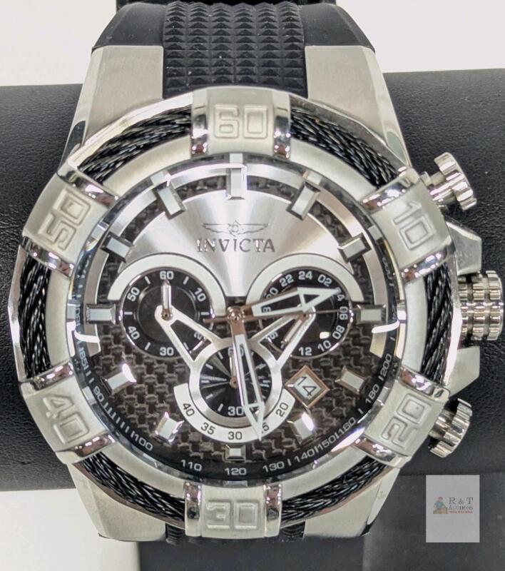 WORKING Invicta Bolt 24691 Chronograph Men's Watch, 52mm Stainless, Silicone Band, 100m Water Resistant