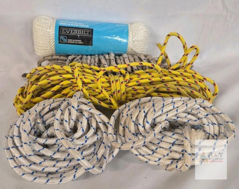 Everbilt 1/4" x 100' Twisted Nylon Rope (260 lbs) + 4 Utility Braided Ropes Bundle
