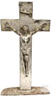 Vintage 10" HEAVY Metal Standing Crucifix, Silver Finish, INRI, D1 Stamped Base, Altar/Desk Cross