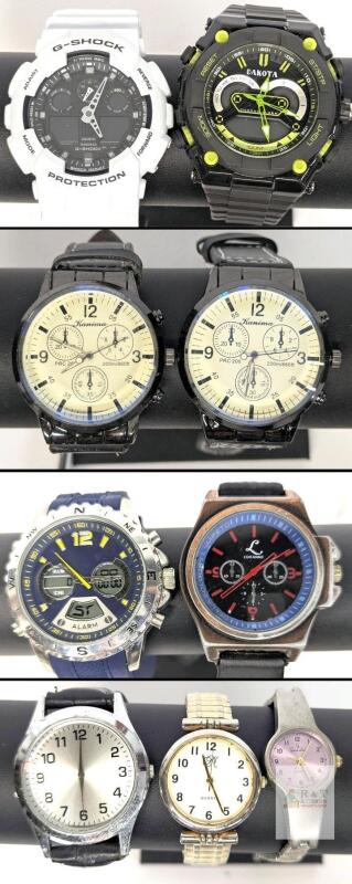 Lot of 9 Men's & Women's Quartz Watches, Casio G-Shock, Dakota Chrono, Kanima, Luxanne, More