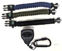 Key-Bak OMUKY Carabiner Retractable Keychain & 3 Paracord Survival Bracelets with Compass, Fire Starter, Whistle