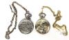 Milano Expressions Quartz Pocket Watches, Silver/Gold Tone, Chains, Mercedes 1908 & Eagle Covers - 3