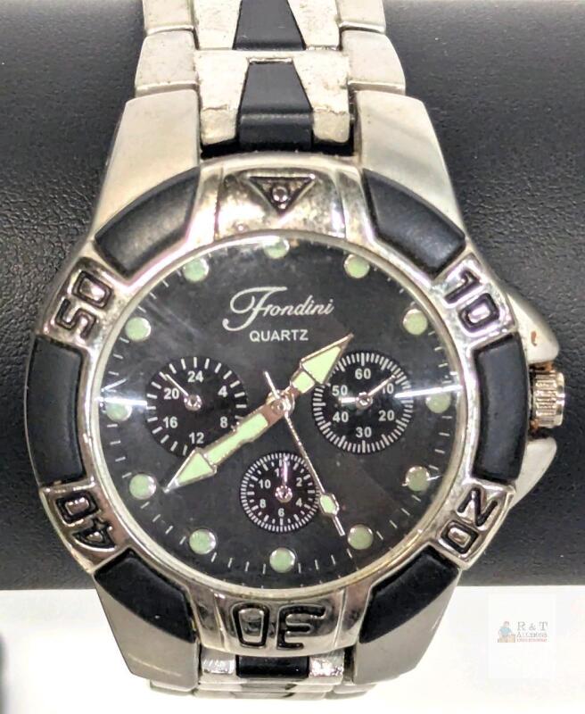 Frondini Quartz Men&rsquo;s Watch, 45mm Stainless Steel, Black Dial, Diver Bezel, Swiss Parts