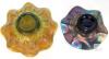 Northwood Carnival Glass Bowls, Leaf & Beads Marigold and Grape & Cable Amethyst, Ruffled, Marked - 6