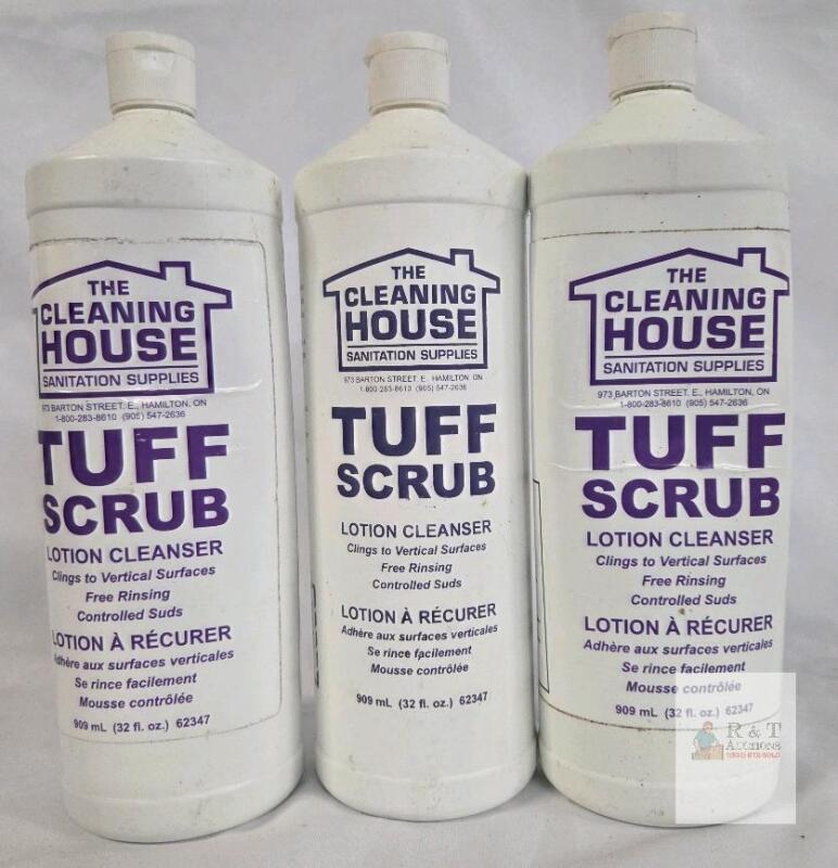 Tuff Scrub Lotion Cleanser 32 oz (909 mL) Bottles, The Cleaning House, Lot of 3, Industrial Strength Bottle volume mostly full. Some product may be used.