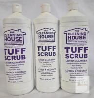 Tuff Scrub Lotion Cleanser 32 oz (909 mL) Bottles, The Cleaning House, Lot of 3, Industrial Strength Bottle volume mostly full. Some product may be used.