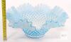 Fenton Blue Opalescent Hobnail Ruffled 10" Art Glass Bowl, 1940s-1950s, USA, Opalescent Edge - 3