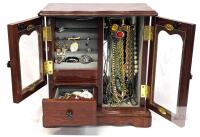 Large Vintage Wooden Jewelry Box withJewelry Pieces, Earrings, Rings & Necklaces