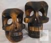 Pair of Hand-Carved Wooden Skull Figurines &ndash; Folk Art, 5.5" & 4.5" Burnt Finish, Decorative